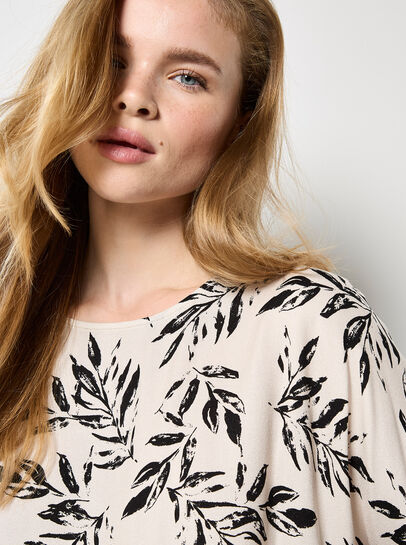 Leaf Print Woven T-Shirt