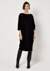 Ribbed Knit Cocoon Midi Dress, Black, large