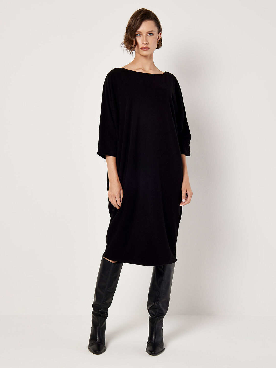 Image of Ribbed Knit Cocoon Midi Dress