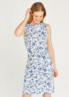 Oriental Floral Collared Dress, Cream, large