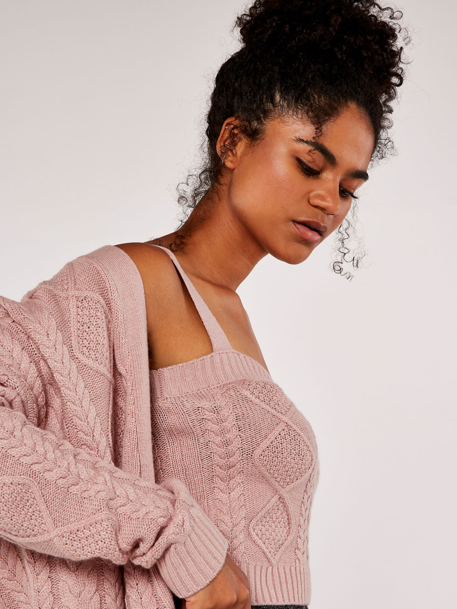 Pink top cable cardigan