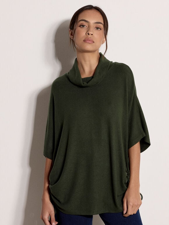 Roll Neck Oversized Top, Green, large