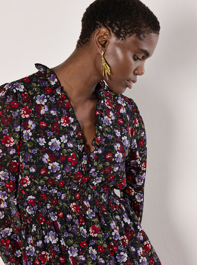 Floral Ruffle Chiffon Mini Dress