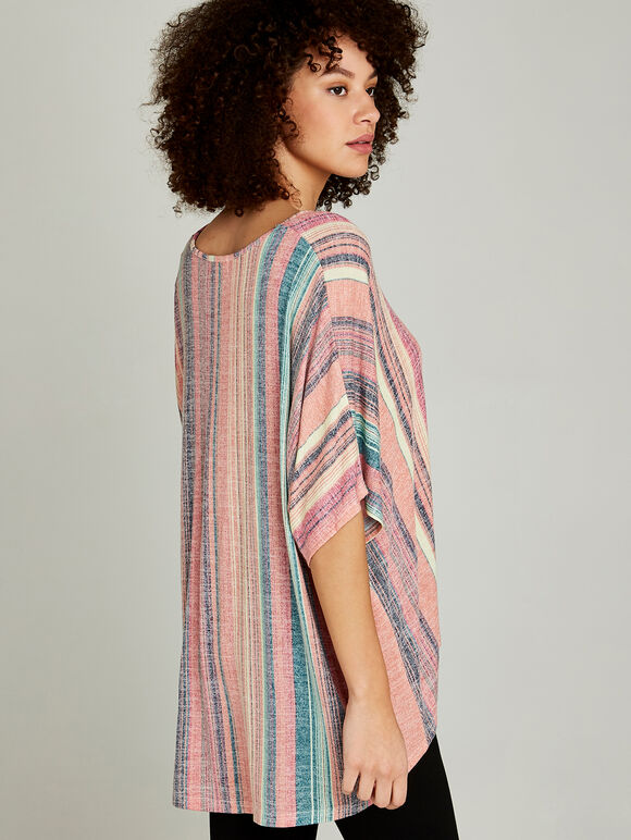 Mutli Stripe Top, Coral, large
