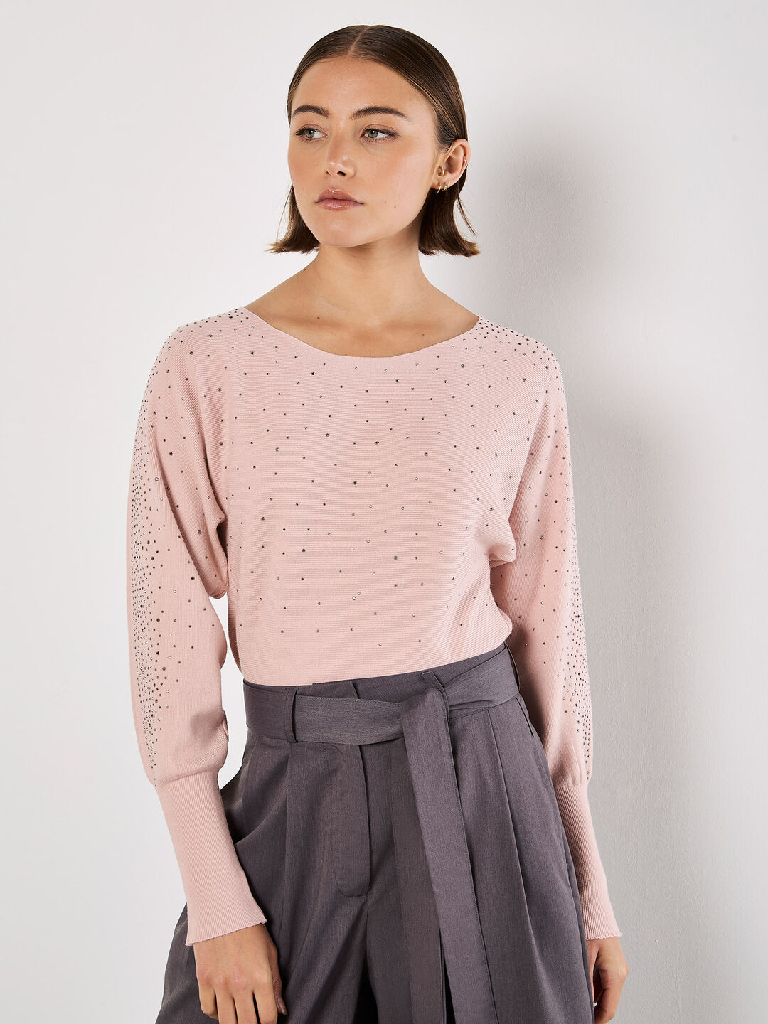 Batwing Sleeve Studded Jumper