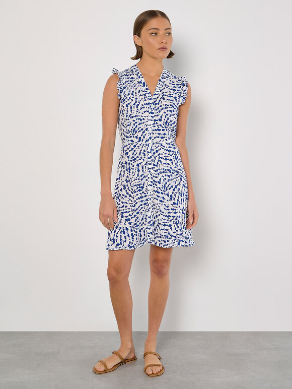 Abstract Spot Ruffle Mini Dress, Blue, large