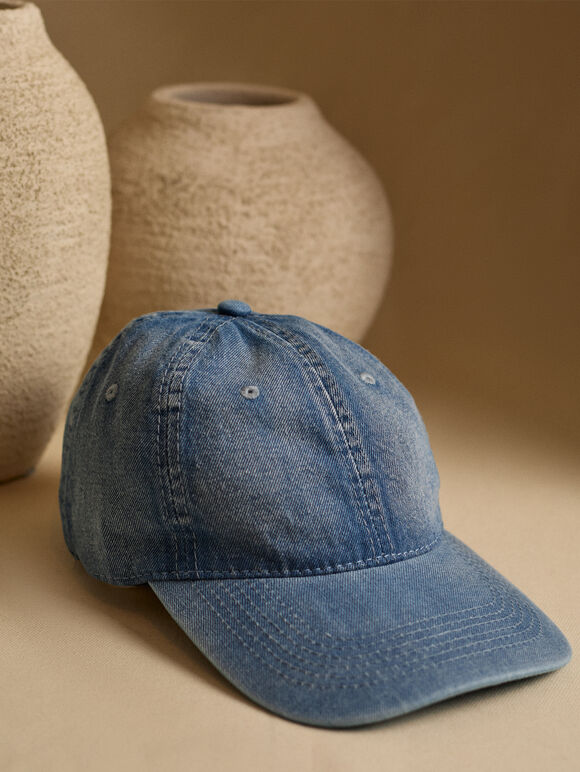 Stone Washed Denim Cap, Sky Blue, large