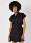 Utility Shirt Mini Dress, Black, large