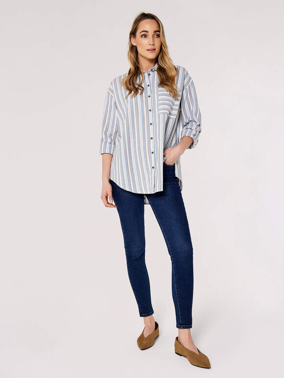Multi Stripe Oversized Shirt, Blue, large