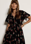 Botanical Floral Smocked Midi Dress, Black, large