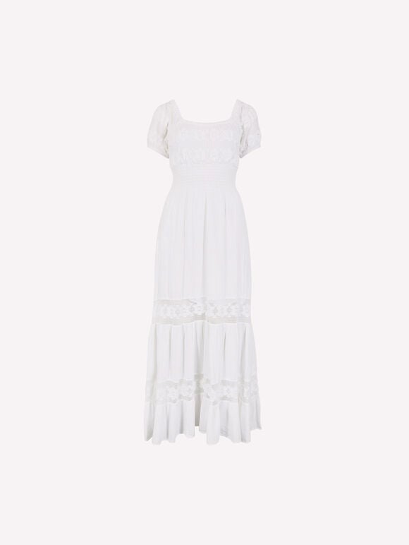 Floral Lace Cotton Milkmaid Maxi Dress, White, large