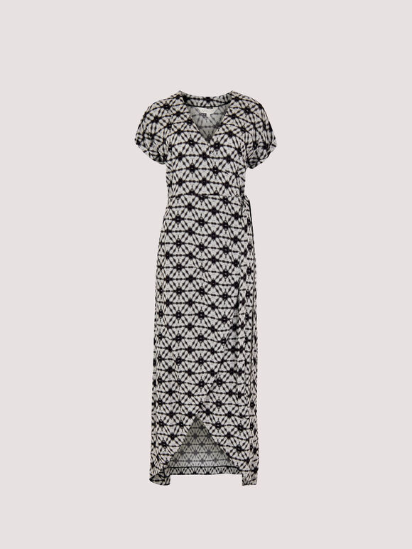 Tie-Dye Wrap Maxi Dress, Grey, large