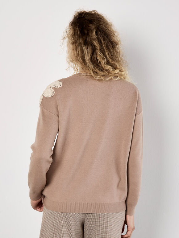 Crochet Daisies Jumper, Stone, large