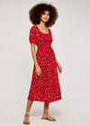 Floral Puff Sleeve Dress, Red, large