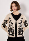 Swirl Embroidered Blanket Stitch Cardigan, Stone, large