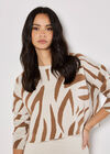 Zebra Jumper Knitted Midi Dress Set, Cream, large