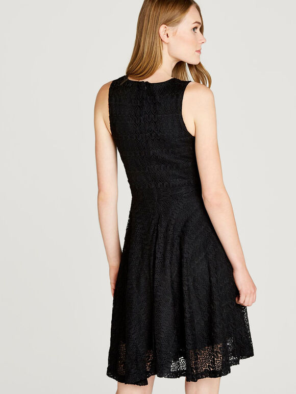 Chevron V-Neck Skater Dress, Black, large