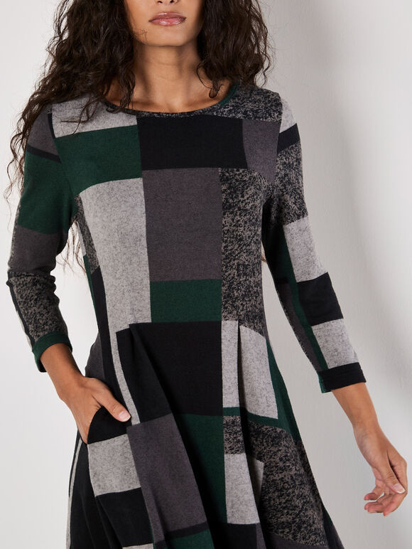 Colour Block Knitted Midi Dress, Green, large
