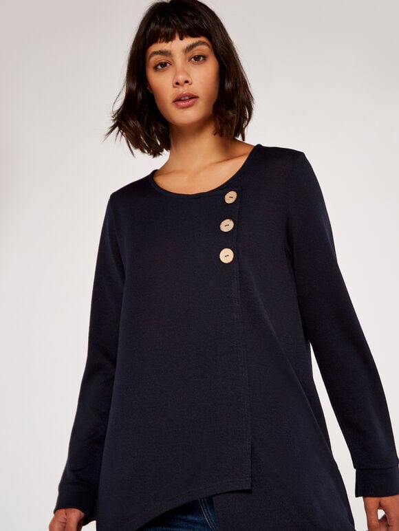 Button Long Sleeve Top, Navy, large