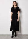 Rib Knit Chiffon Skirt Midi Dress, Black, large