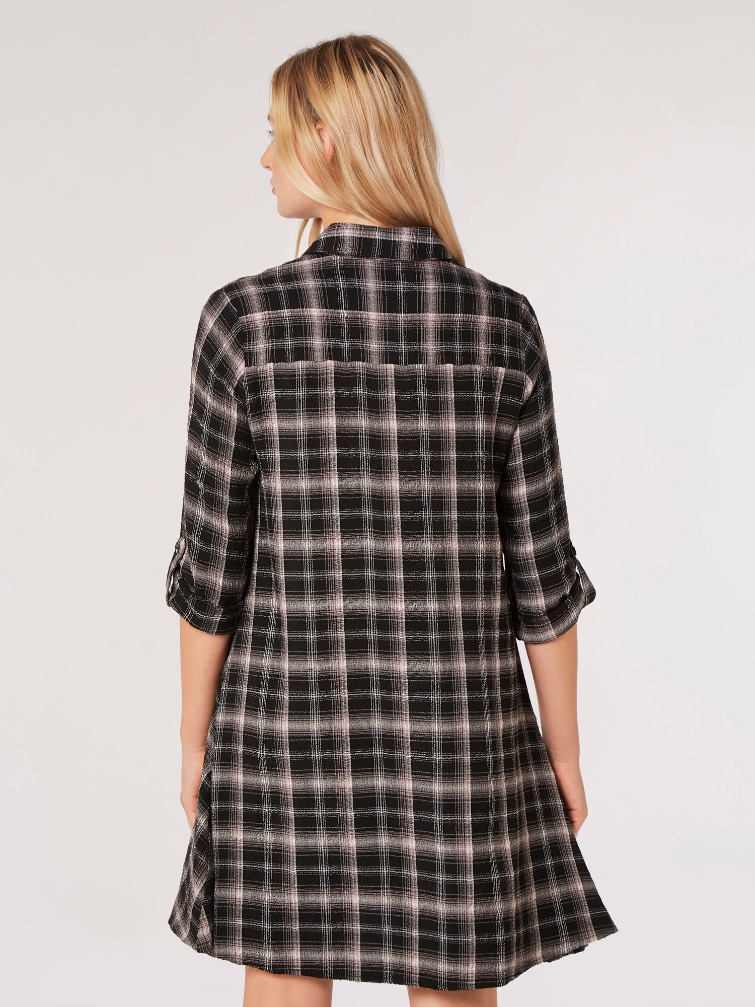 Checked Shirt Mini Dress Apricot Clothing