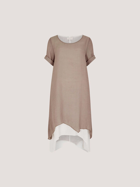 Slub Shimmer Tunic Mini Dress, Brown, large