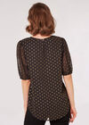 Foil Spot Pintuck Blouse, Black, large