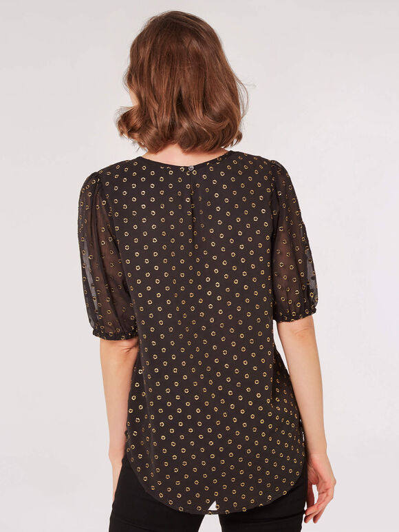 Foil Spot Pintuck Blouse, Black, large