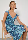 Floral Asymmetric Ruffle Midaxi Dress, Aqua - Turquoise, large