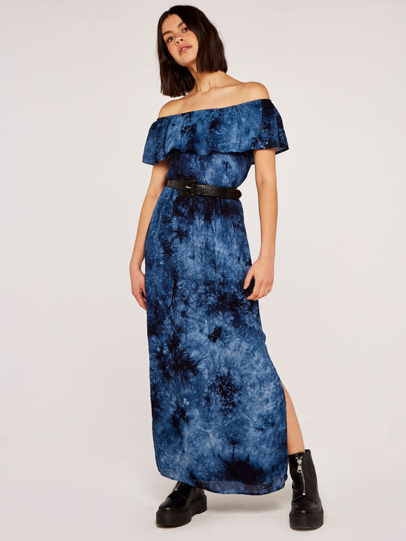 Bardot Tie Dye Maxi Dress, Navy, large