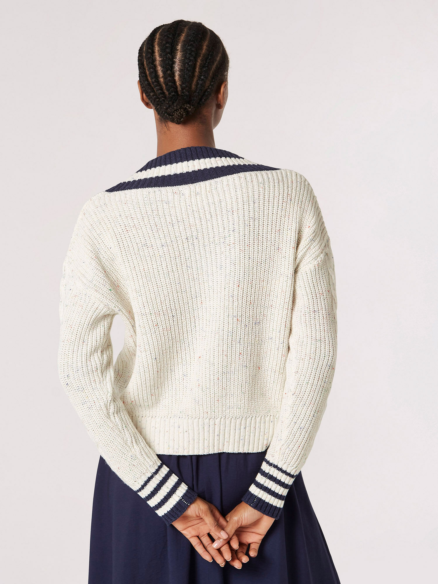 Multi Fleck Chunky Knit Cricket Jumper Apricot Clothing