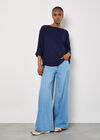 Soft Touch Drawstring Batwing Top, Navy, large