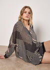 Geo Patchwork Chiffon Shirt, Grey, large