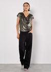 Metallic Foil Cowl Neck Top, Yellow, large