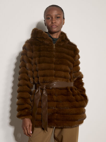 Faux Fur Panel Belted Coat