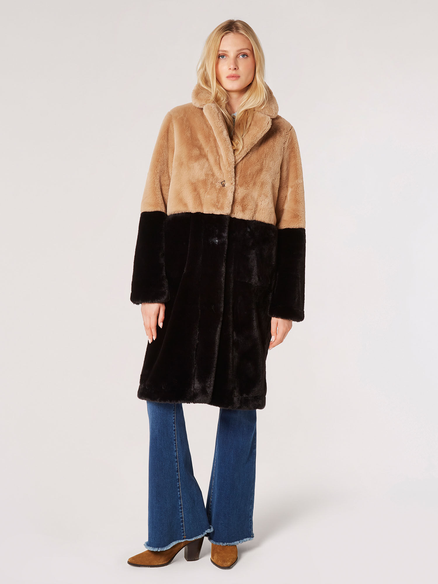Suede top fur coat