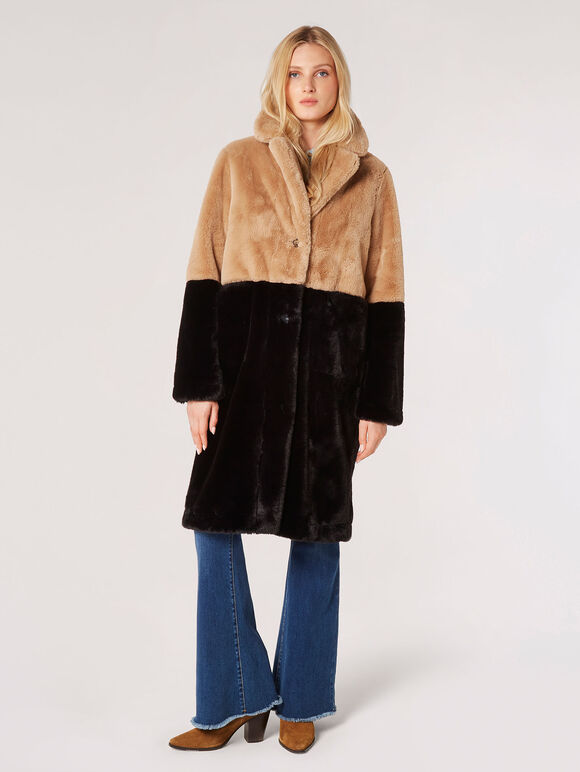 Reversible Suede Faux Fur Coat, Stone, large