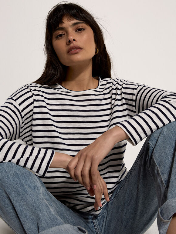 Soft Slub Jersey Stripe Top, White, large