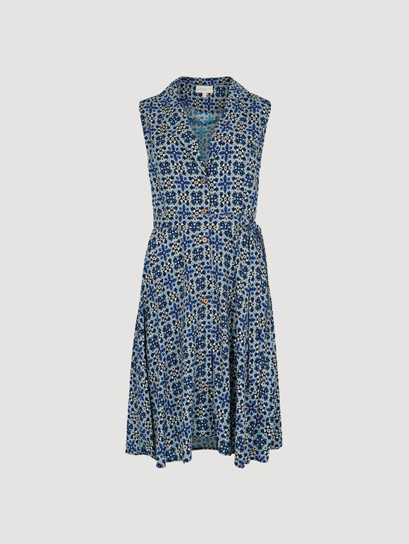 Geo Tile Shirt Mini Dress, Blue, large