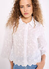 Applique Flowers Cropped Shirt, White, large