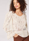 Cotton Embroidered Mesh Top, Stone, large