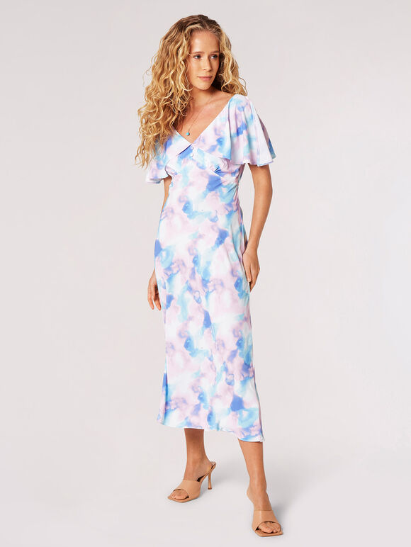Watercolour Cape Midi Dress, Pink, large