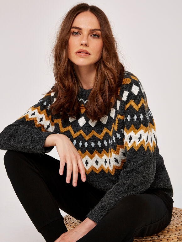 Fairisle Jumper, Grey, large