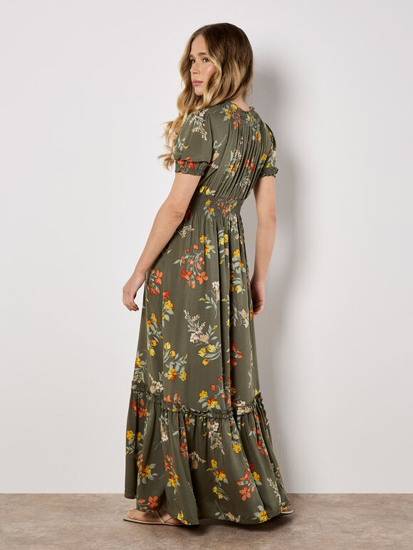 Watercolour Floral Maxi Dress, Khaki, large