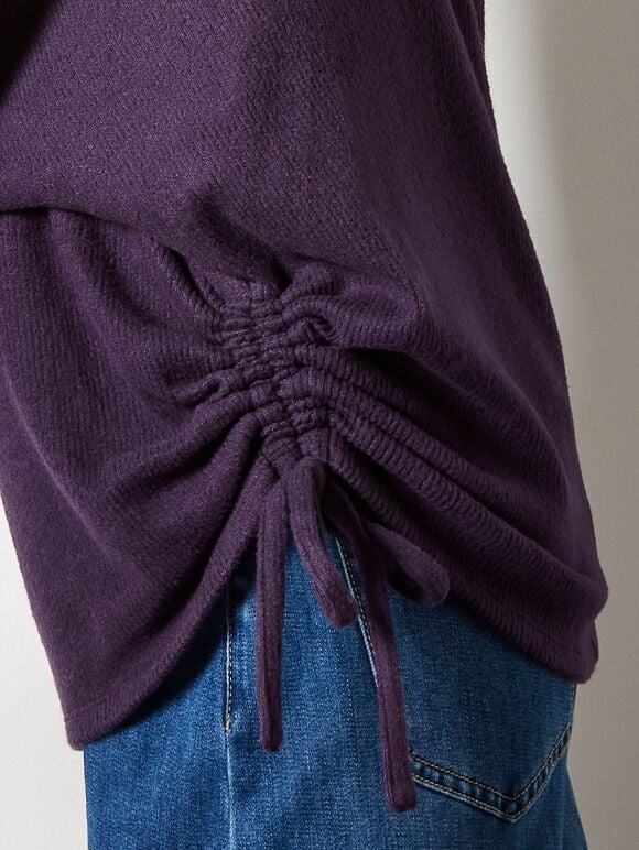 Soft Touch Drawstring Batwing Top, Purple, large