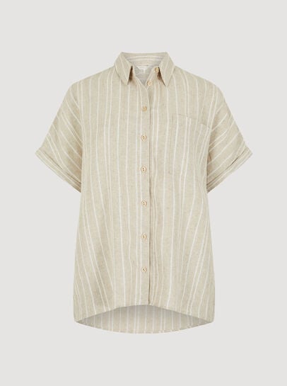 Linen Blend Stripe Shimmer Shirt