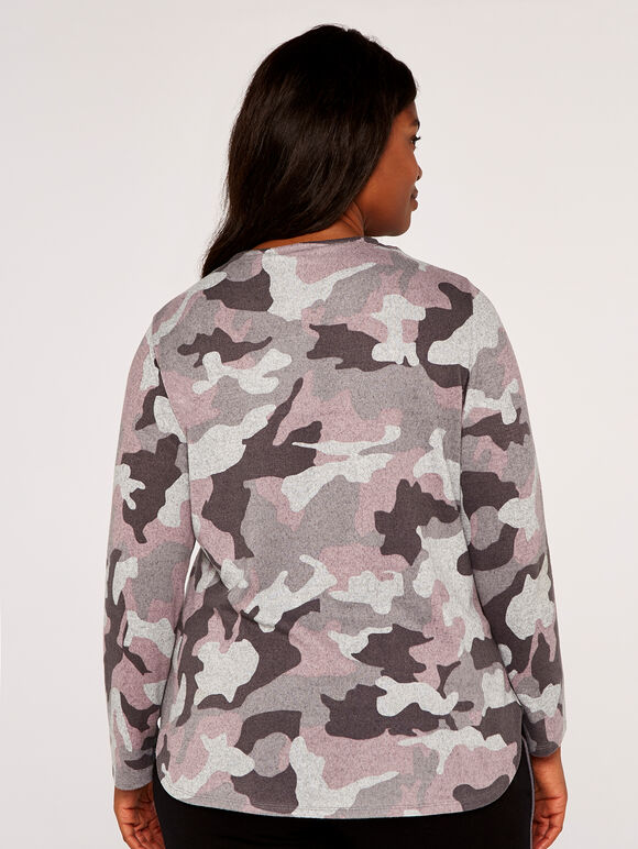 Curve Camo Zip Top, Pink, large