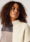 Colour Block Ribbed Mock Neck Jumper, Stone, large