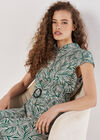 Leaf Print Shirt Midi Dress, Green, large