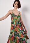 Tropical Print Tiered Cami Mini Dress, Navy, large